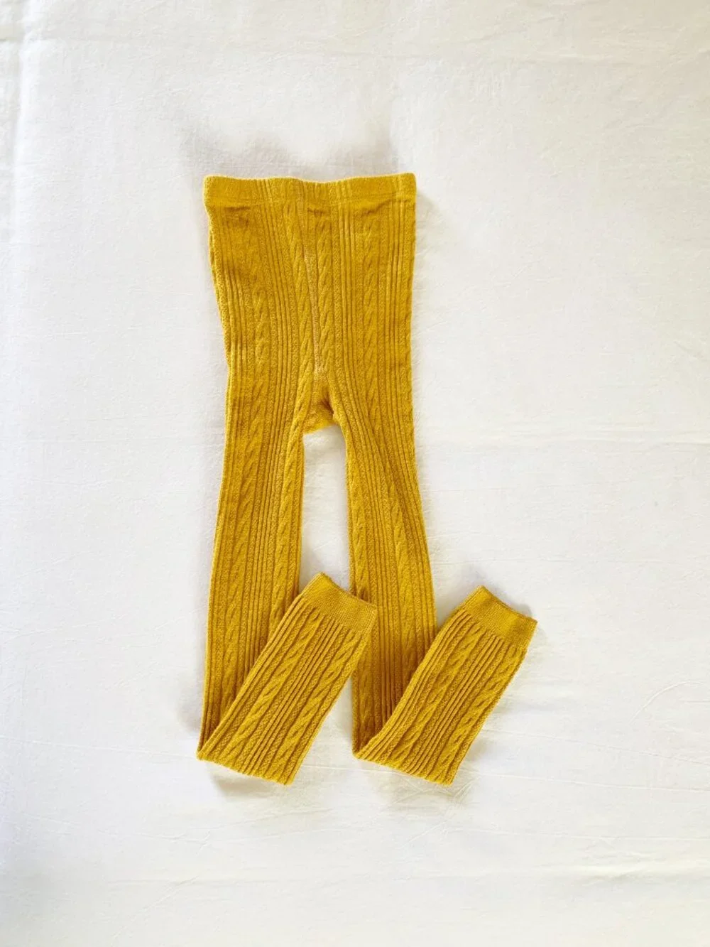 Girls Cable Knit Tights • Mustard • 7-10 Years